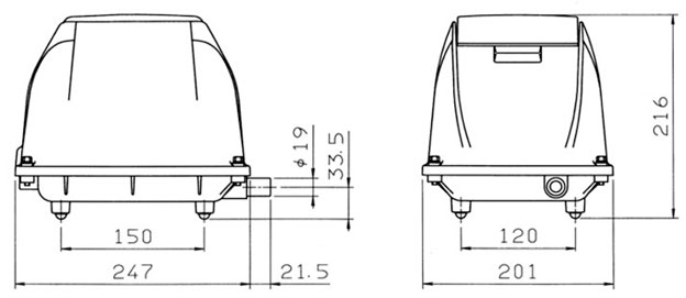 Wymiary dmuchawy SECOH EL-S-100